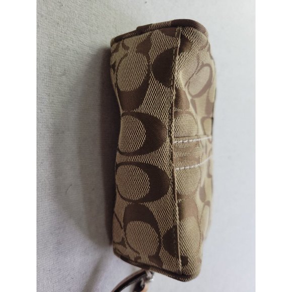 Coach Brown Signature CC Women Zip Up Leather Canvas Wristlet Jacquard Pockets - Picture 7 of 12